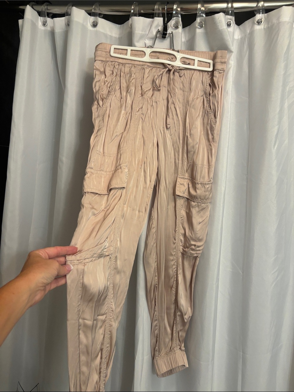 aerie Light Taupe Cargo Jogger Pants - Women's Silk Stretch Utility Style